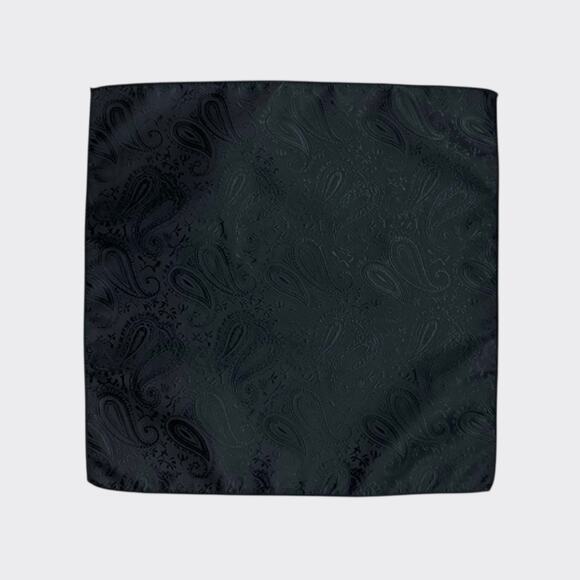 Silky Black Paisley Mens Pocket Square - Picture 1 of 4